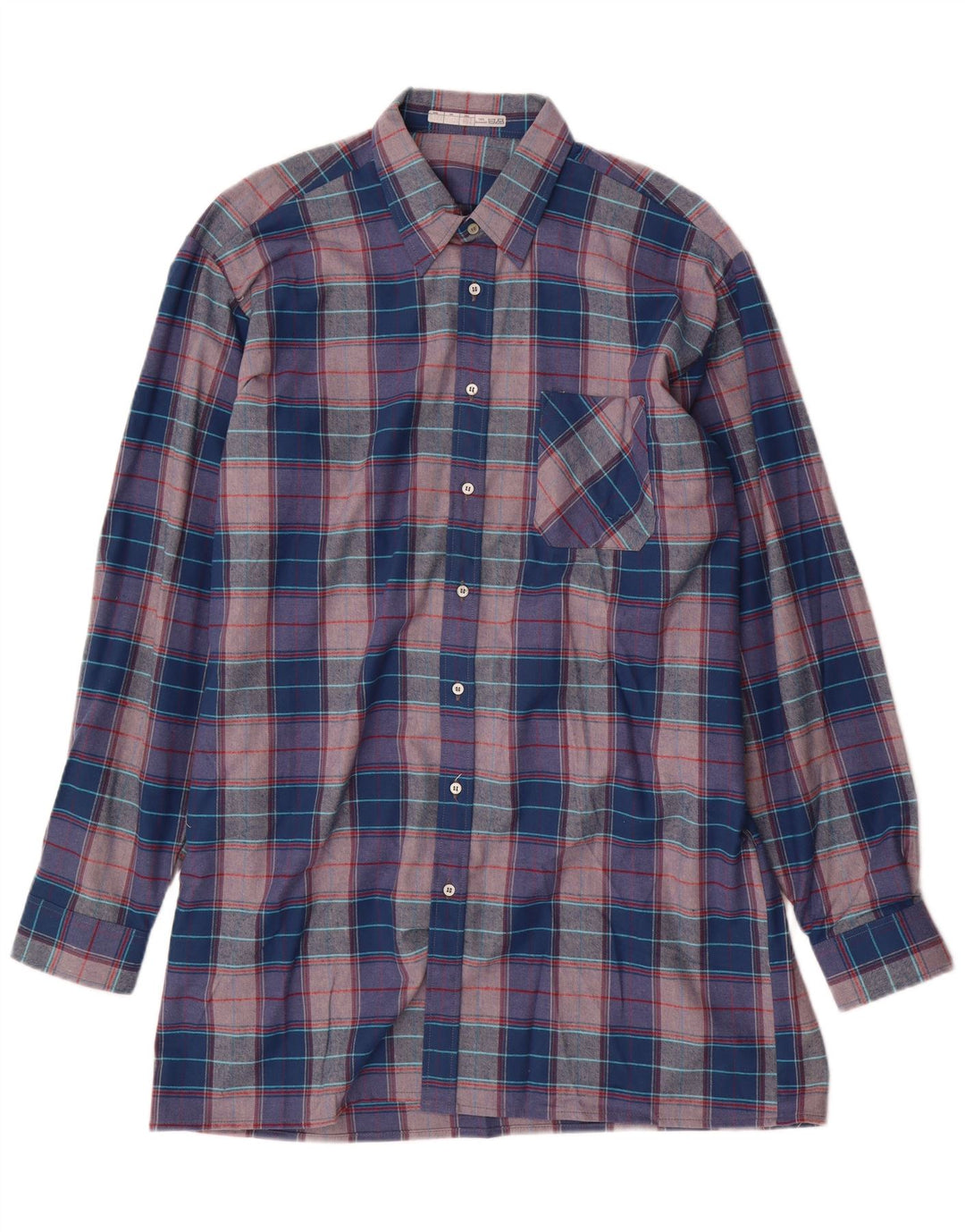 Męska koszula flanelowa w stylu vintage, rozmiar 41, duża, niebieska bawełniana krata