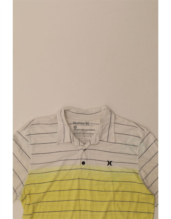 HURLEY Mens Polo Shirt XL Yellow Striped Polyester Vintage Hurley and Second-Hand Hurley from Messina Hembry 