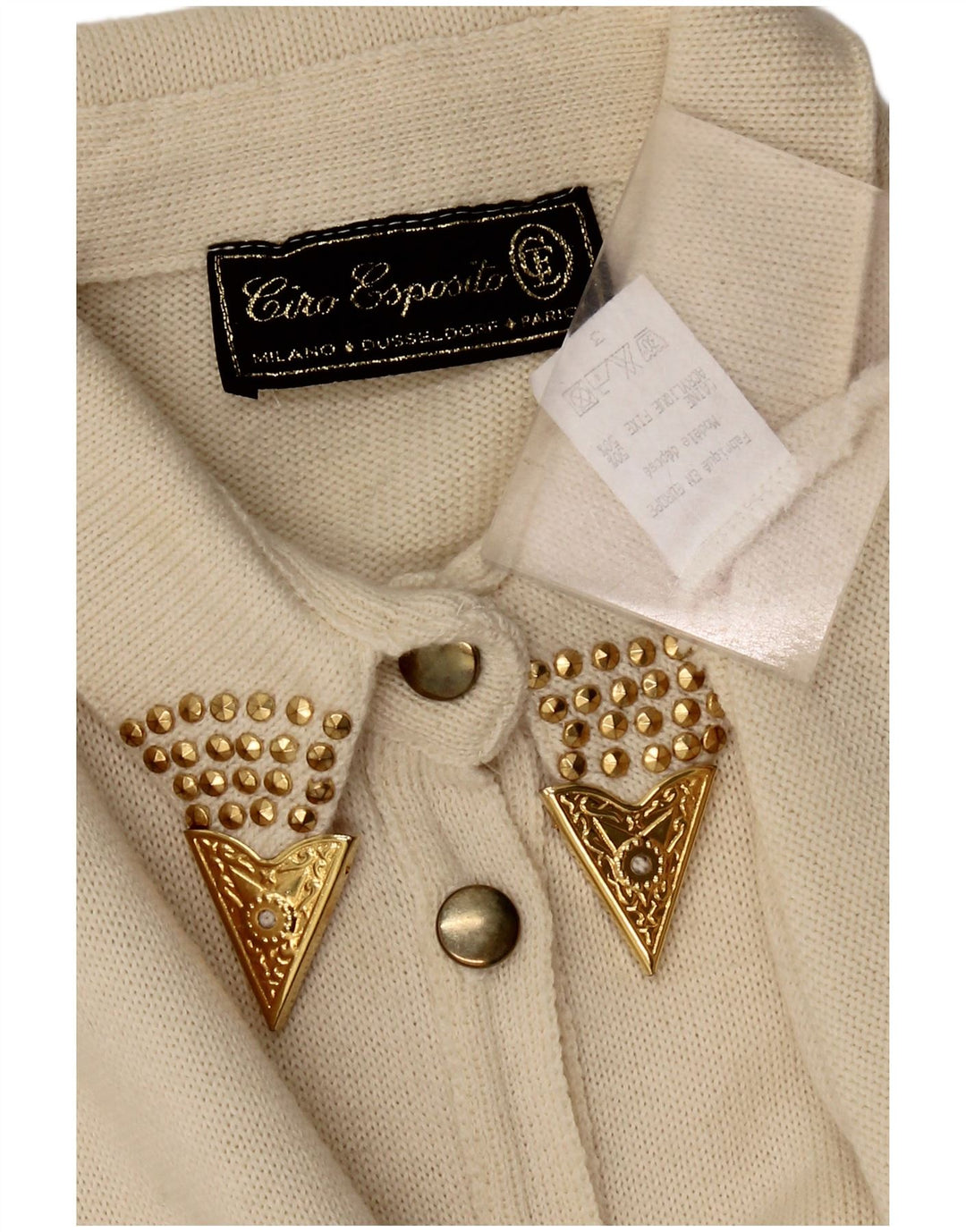 Damska bluzka koszulowa CIRO ESPOSITO UK 14, duża, wełniana w kolorze złamanej bieli