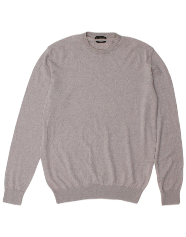 Zara Mens Crew Neck Jumper Sweater Large Grey Wool