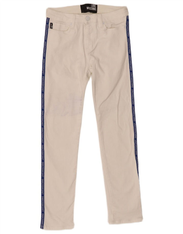 Damskie jeansy MOSCHINO Graphic Skinny W26 L26 białe