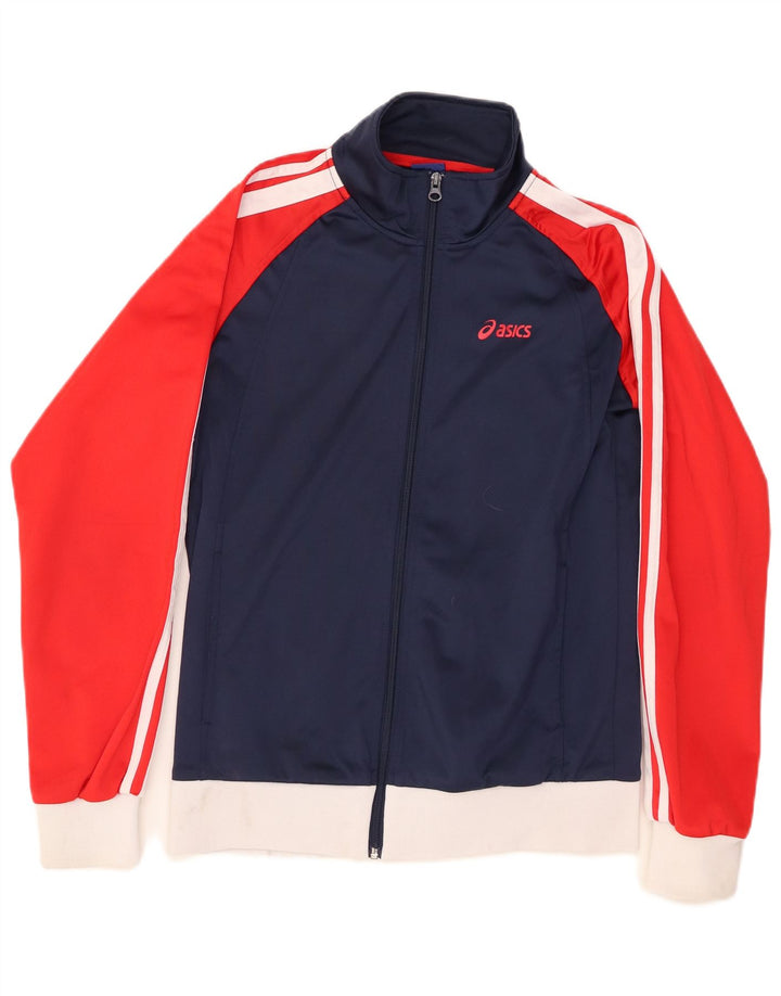 Męska kurtka dresowa ASICS, mała, granatowa, z poliestru w blokach kolorów