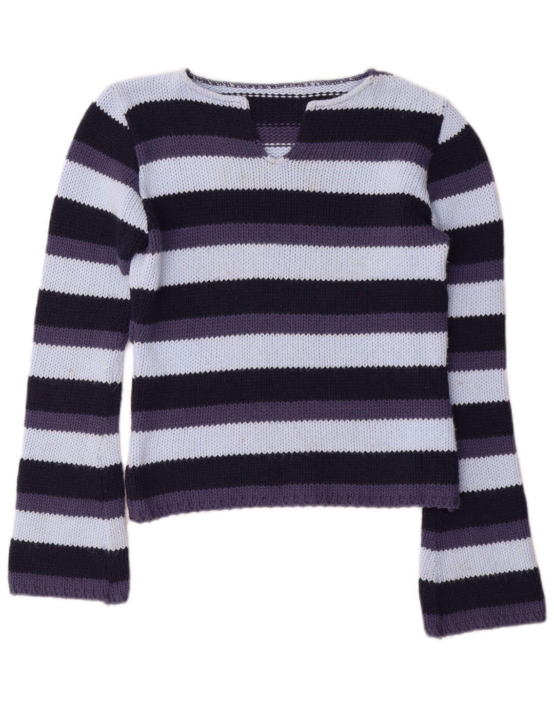 Sweter damski w stylu vintage z dekoltem w kształcie litery V, UK 12, średnie, wielokolorowe paski