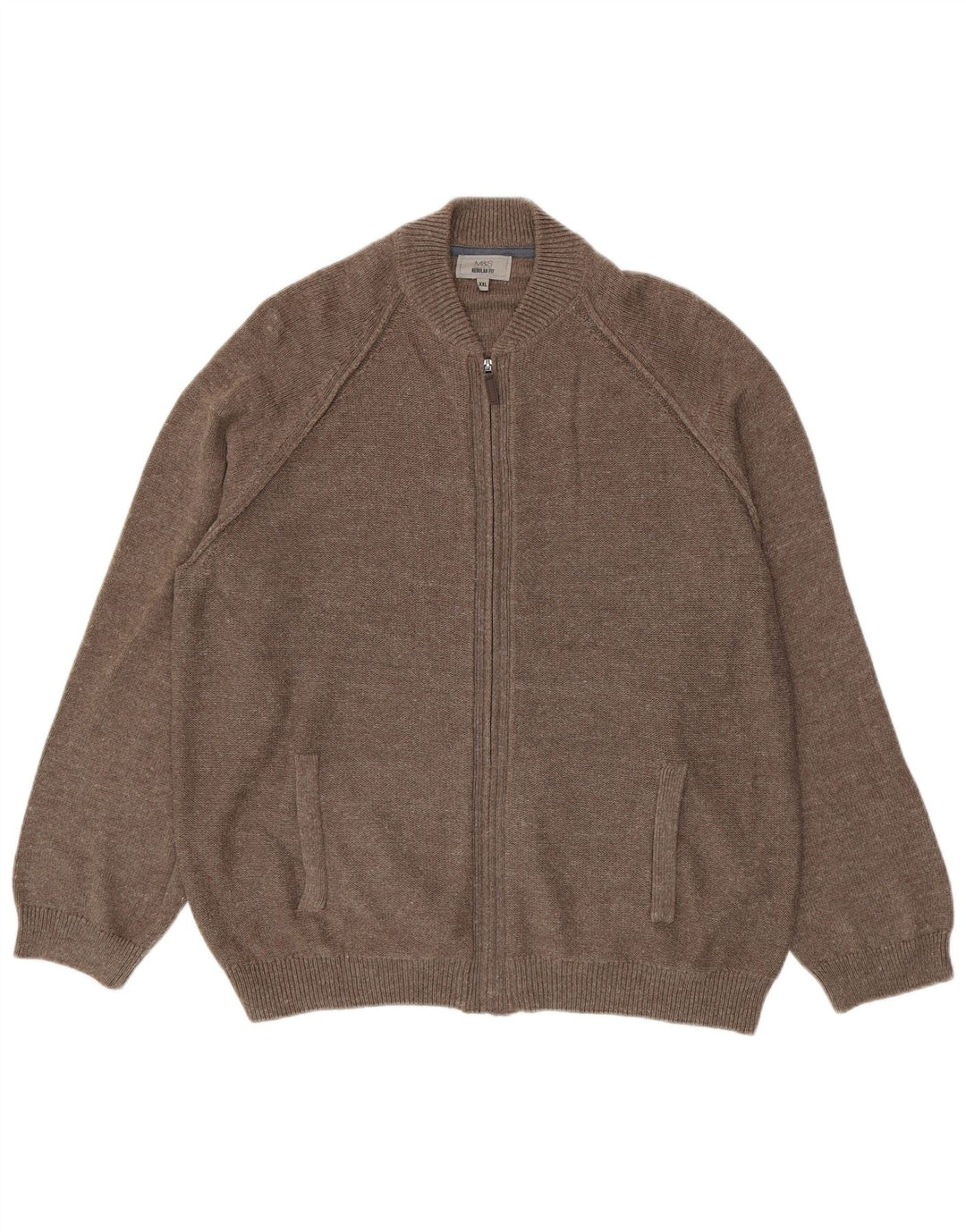 Marks & Spencer Męski sweter rozpinany o regularnym kroju, 2XL, brązowy, bawełniany