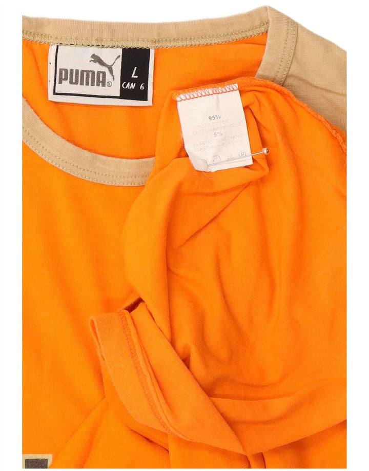 Męska koszulka z grafiką PUMA z długim rękawem, duża, pomarańczowa, bawełniana z blokami kolorów