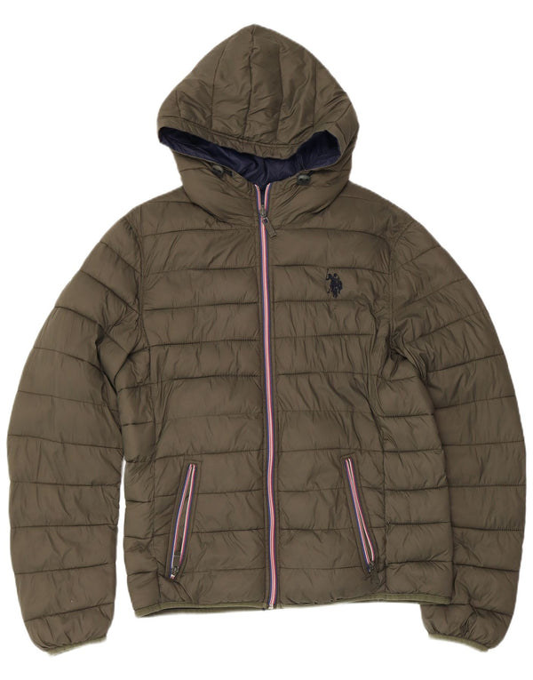 US Polo Assn. Męska dwustronna ocieplana kurtka z kapturem UK 38 Medium Khaki