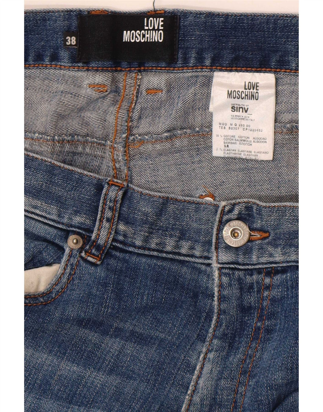 Męskie jeansy slim Moschino W38 L32 Niebieskie, bawełniane, klasyczne