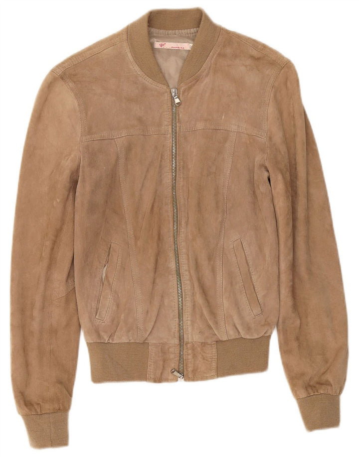 Vintage damska zamszowa kurtka bomber IT 42 średniej beżowej skóry