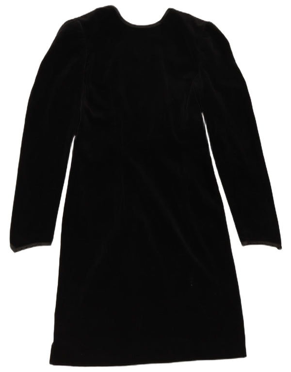 Vintage Womens Velvet Long Sleeve A-Line Dress IT 42 Medium Black Cotton