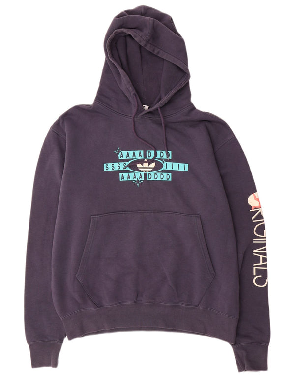 Męski sweter z kapturem ADIDAS z grafiką, duży, granatowy, bawełniany