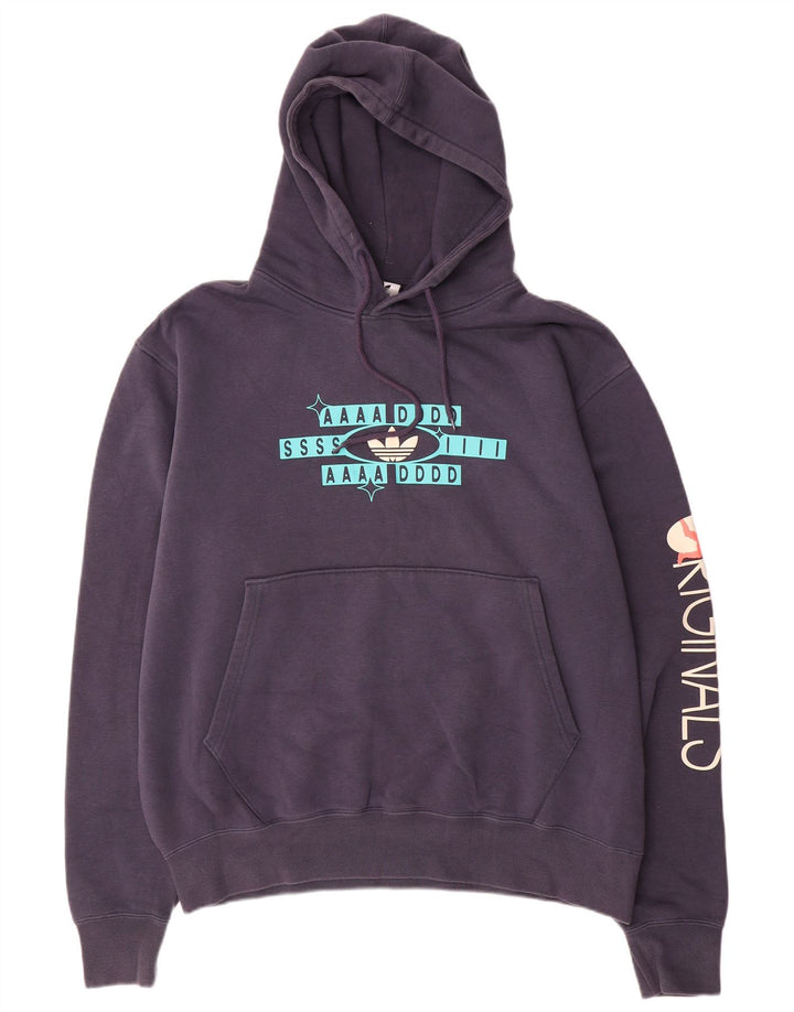 Męski sweter z kapturem ADIDAS z grafiką, duży, granatowy, bawełniany