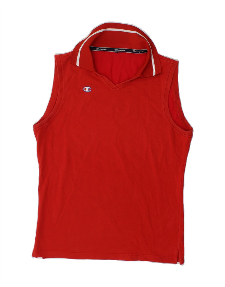 CHAMPION Womens Sleeveless Polo Shirt UK 12 Medium Red Vintage Champion and Second-Hand Champion from Messina Hembry 
