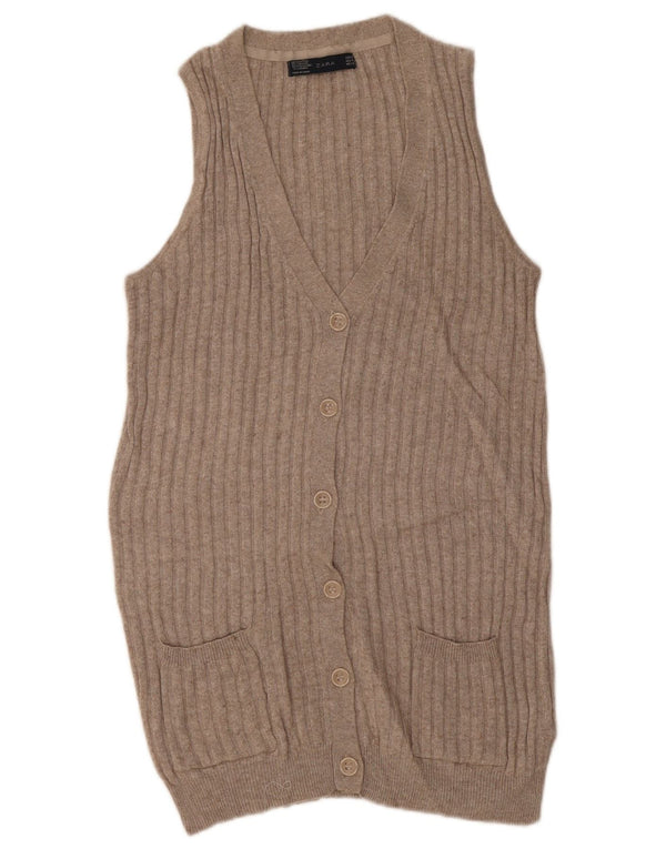 Damski sweter rozpinany bez rękawów Zara UK 14, średni beż, bawełna