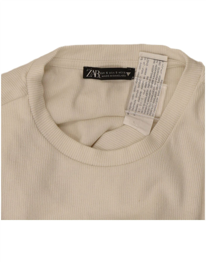 Damskie body z długim rękawem ZARA UK 8 Small, białe, bawełniane