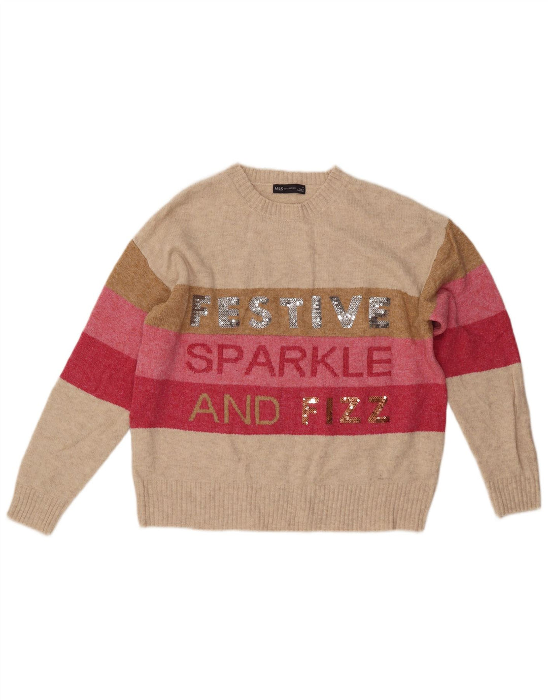 MARKS & SPENCER Damski sweter z okrągłym dekoltem, UK 14, średni beż