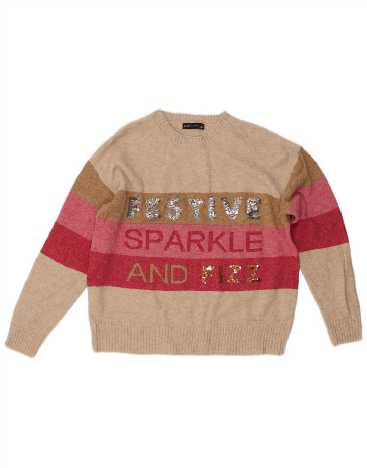 MARKS & SPENCER Damski sweter z okrągłym dekoltem, UK 14, średni beż