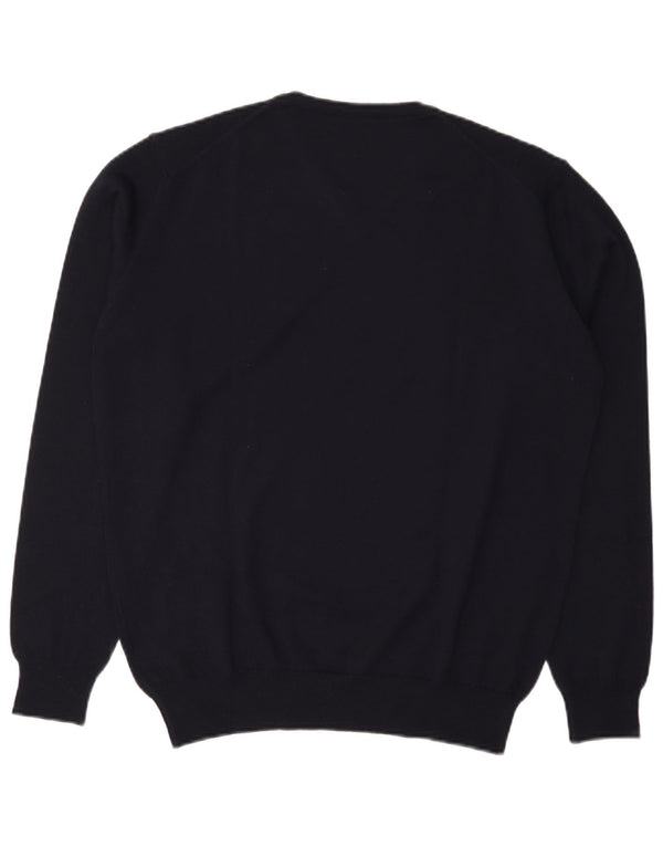 Męski sweter z dekoltem w kształcie litery V, XL, granatowy, wełniany