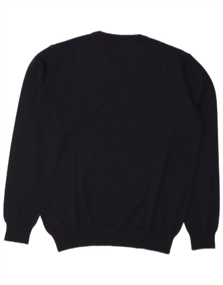 Męski sweter z dekoltem w kształcie litery V, XL, granatowy, wełniany