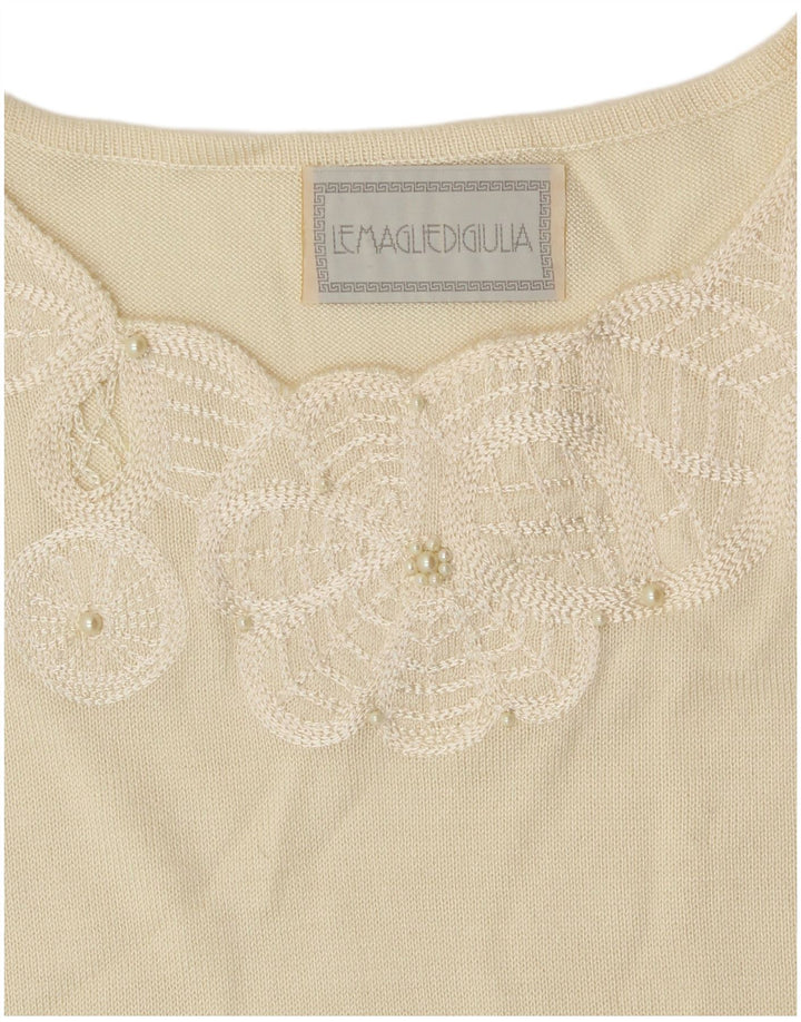 Damska bluzka bez rękawów w stylu vintage, UK 8, mała w kolorze złamanej bieli, w kwiaty