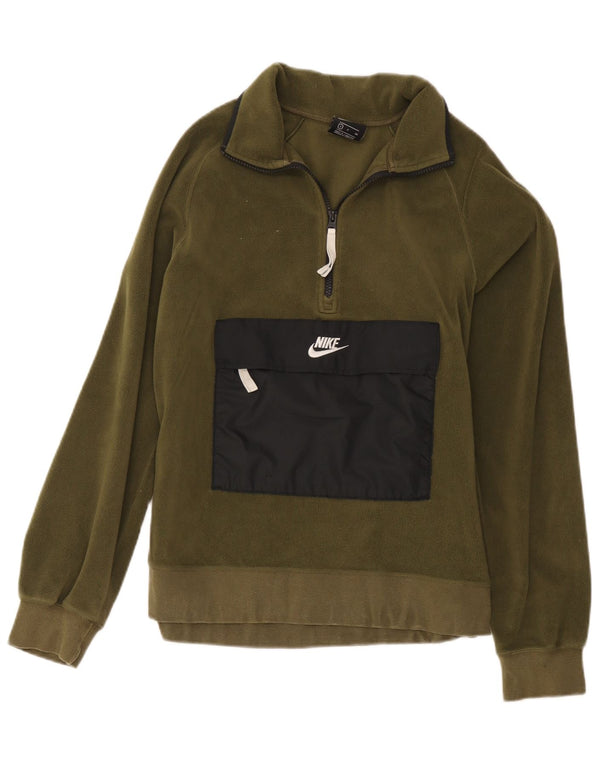 Damski sweter polarowy Nike z zamkiem błyskawicznym, UK 10, mały, khaki, poliester z blokami kolorów