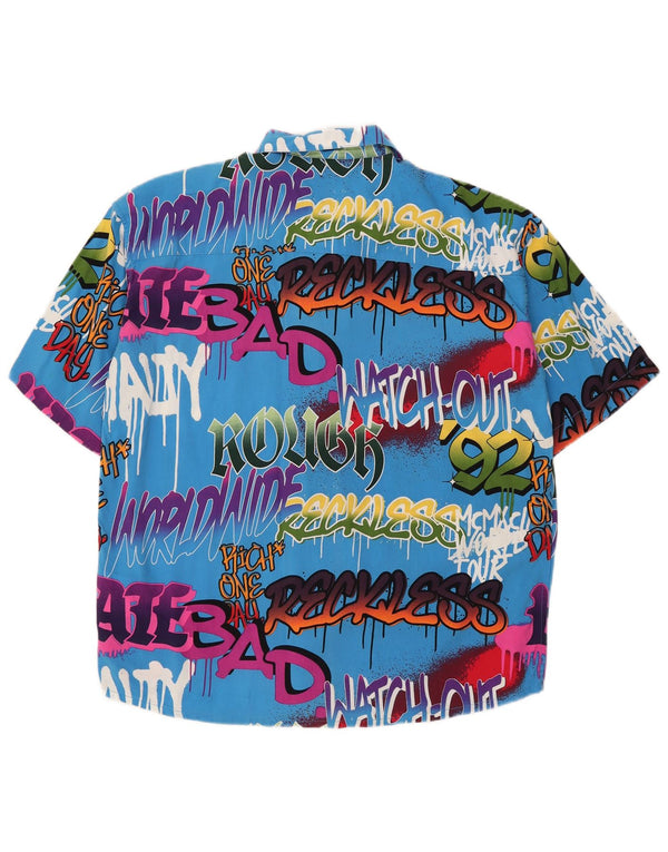 Męska koszula oversize VINTAGE z krótkim rękawem i grafiką, w małych niebieskich blokach kolorów