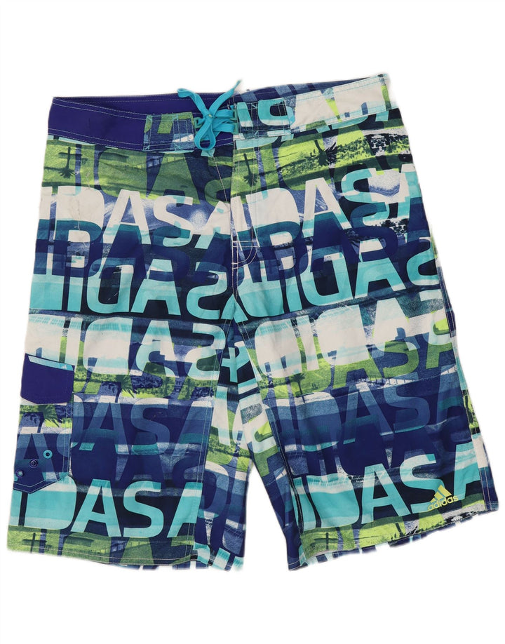 Męskie spodenki kąpielowe Adidas z abstrakcyjnym wzorem, duże, niebieskie, poliestrowe