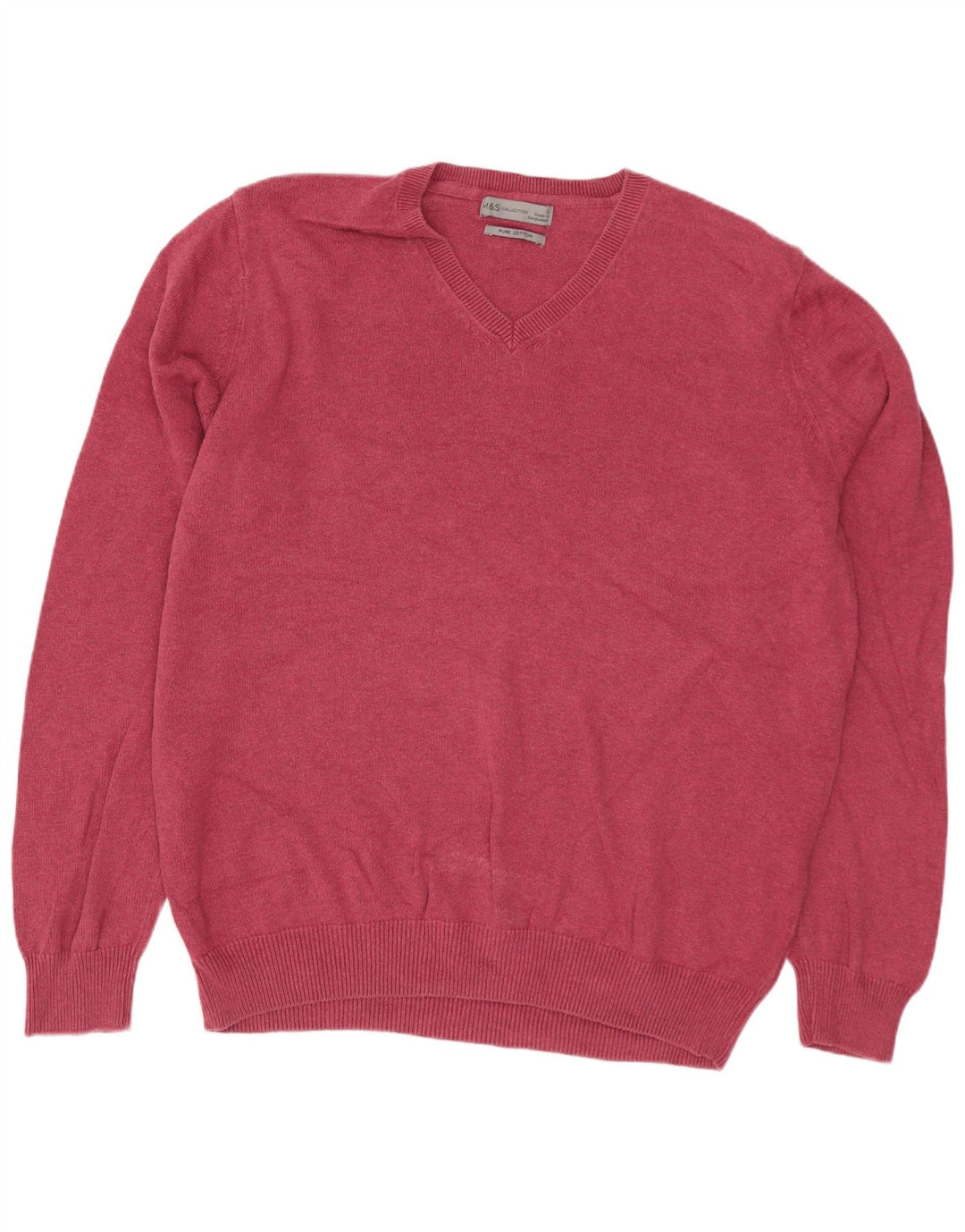 MARKS & SPENCER Męski sweter z dekoltem w kształcie litery V, duży, różowy, bawełniany