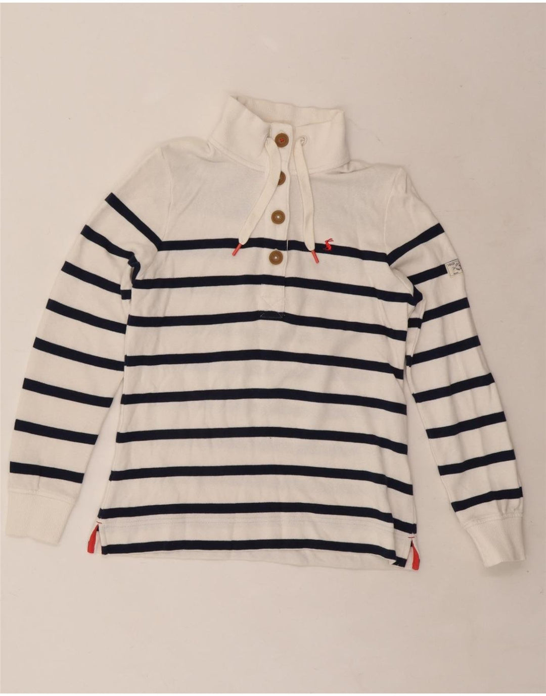 JOULES Womens Button Neck Sweatshirt Jumper UK 8 Small  White Striped