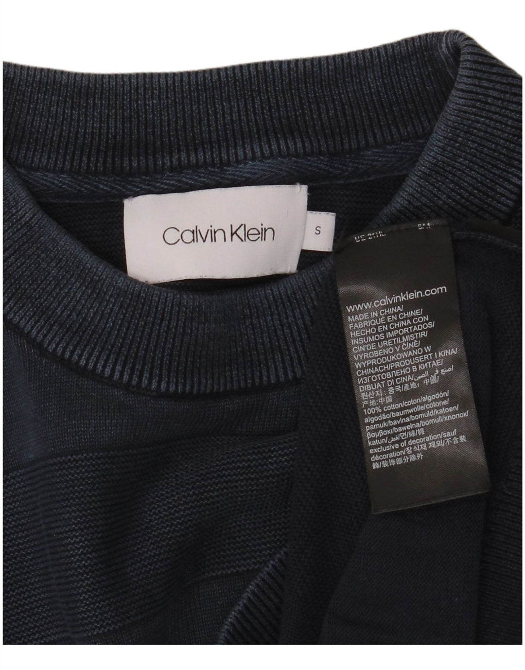 CALVIN KLEIN Męski sweter z okrągłym dekoltem, mały, bawełniany w granatowe paski