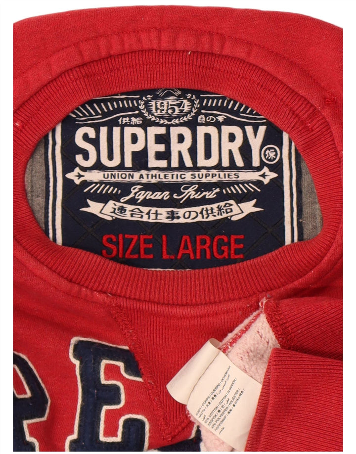Męski sweter z grafiką Superdry, duży, czerwony, bawełniany