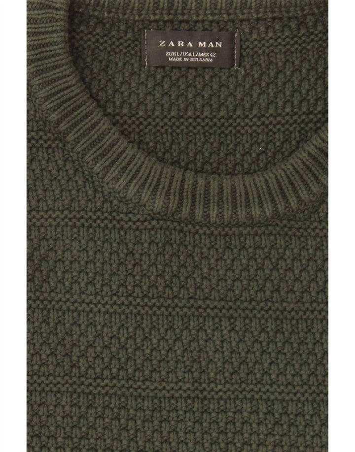 Męski sweter Zara z okrągłym dekoltem, duży, zielony