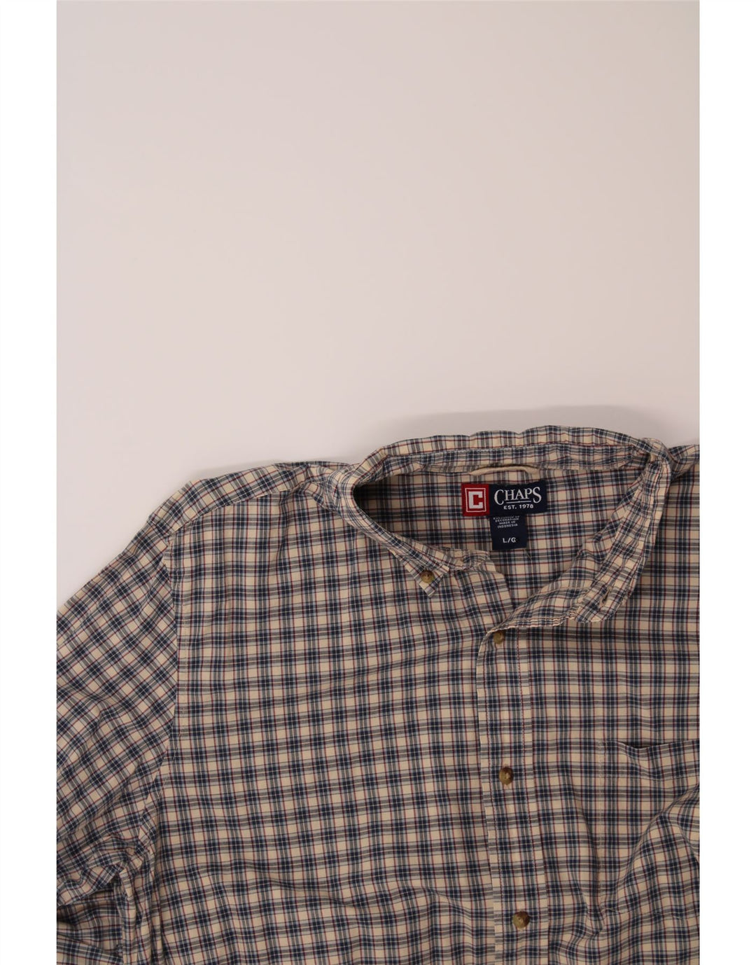 CHAPS Mens Shirt Large Beige Check Cotton Vintage Chaps and Second-Hand Chaps from Messina Hembry 