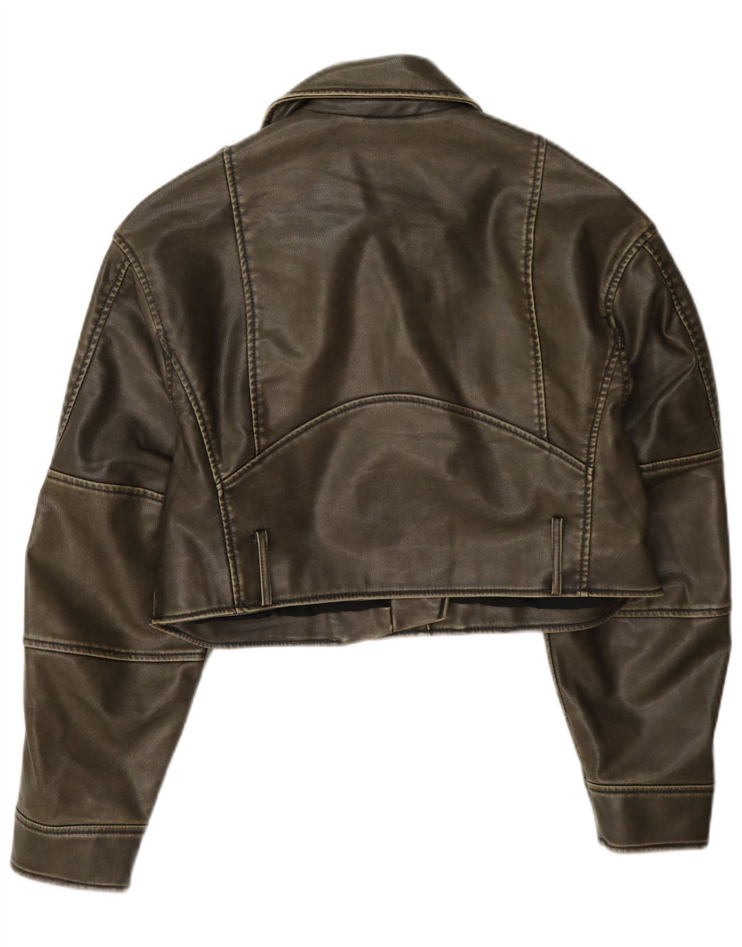Damska kurtka motocyklowa Zara ze sztucznej skóry, UK 14, średni khaki, poliester