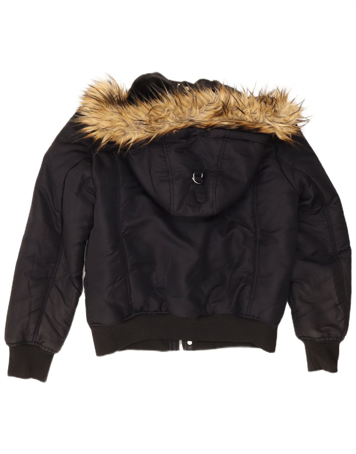 Męska kurtka bomberka z kapturem Zara UK 40, duża granatowa, poliestrowa