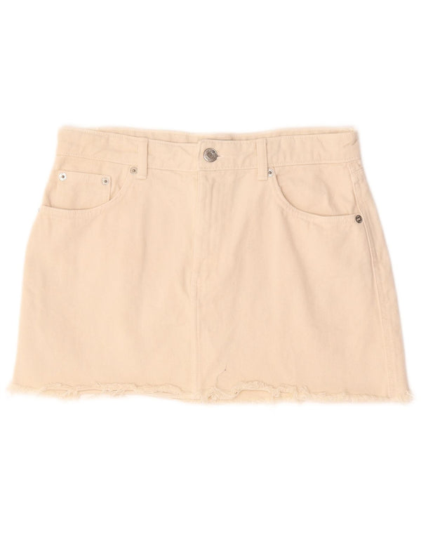 Spódnica mini jeansowa Zara damska duża W30 beżowa bawełna