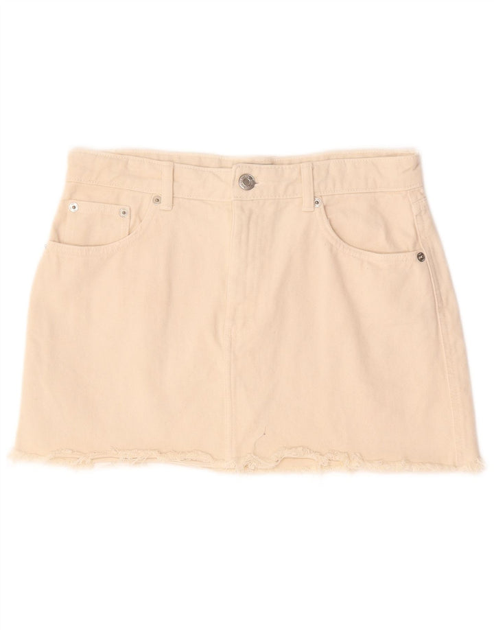 Spódnica mini jeansowa Zara damska duża W30 beżowa bawełna