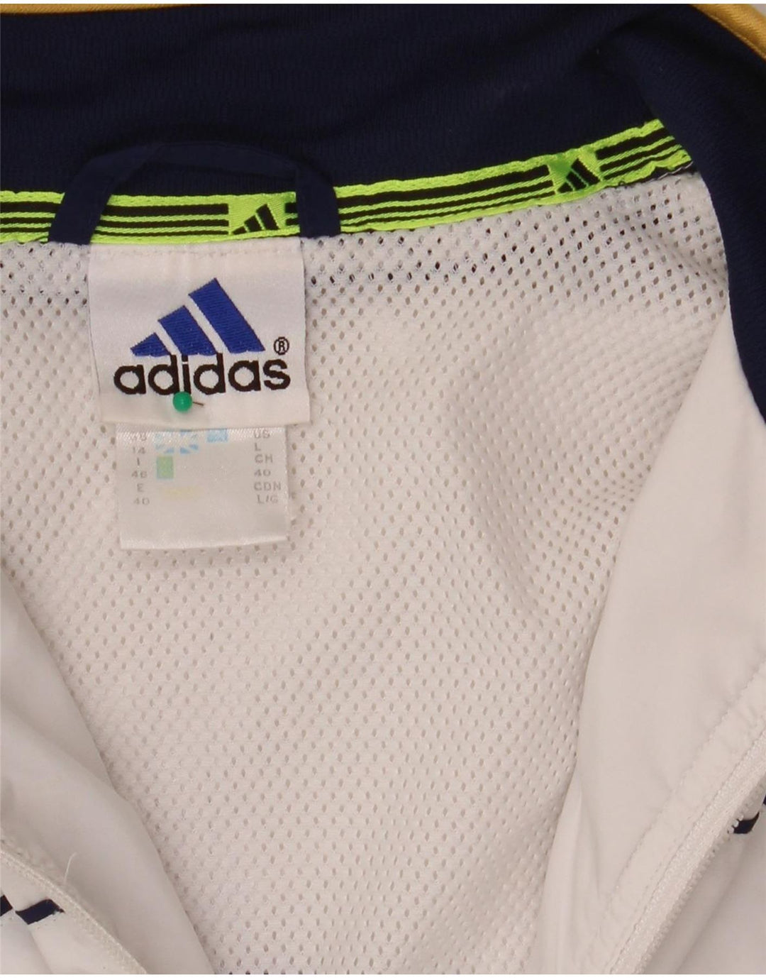 Damska kurtka dresowa Adidas UK 14, duża, biała, z blokami kolorów