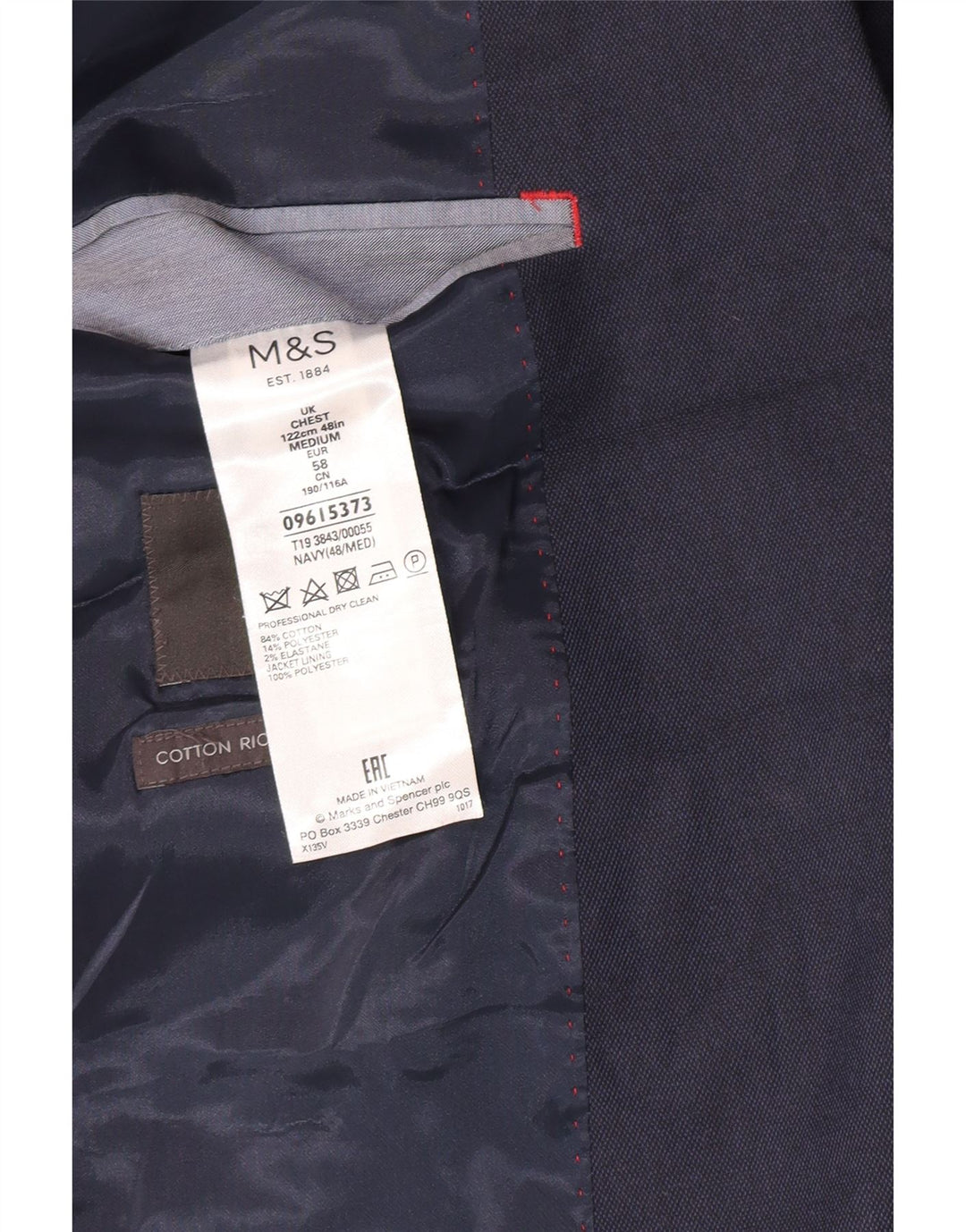 Marks & Spencer Męska marynarka zapinana na 2 guziki UK 48 4XL Granatowa, bawełniana