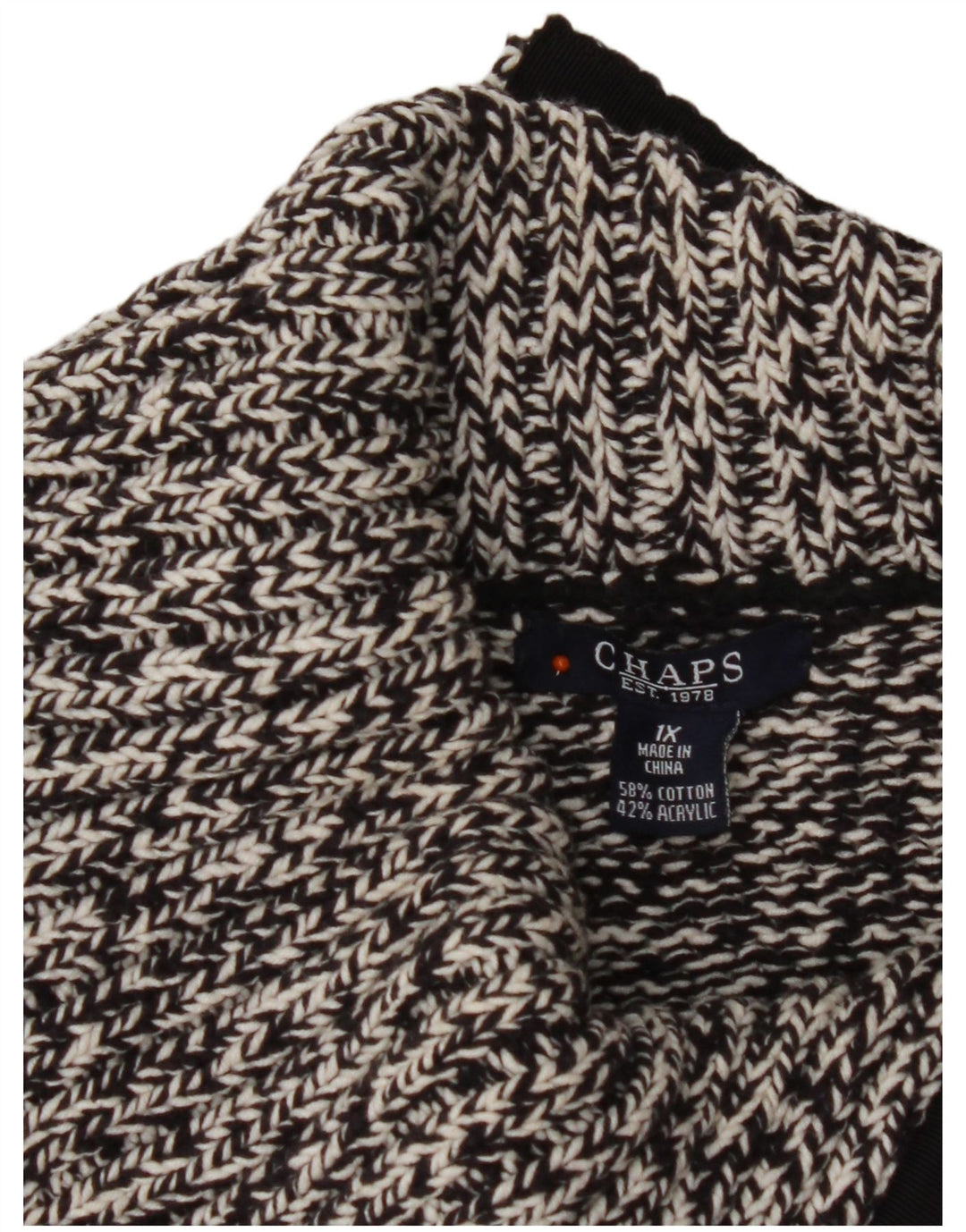 Damski sweter z wywijanym dekoltem Chaps UK 18 XL Czarna bawełniana nakrapiana