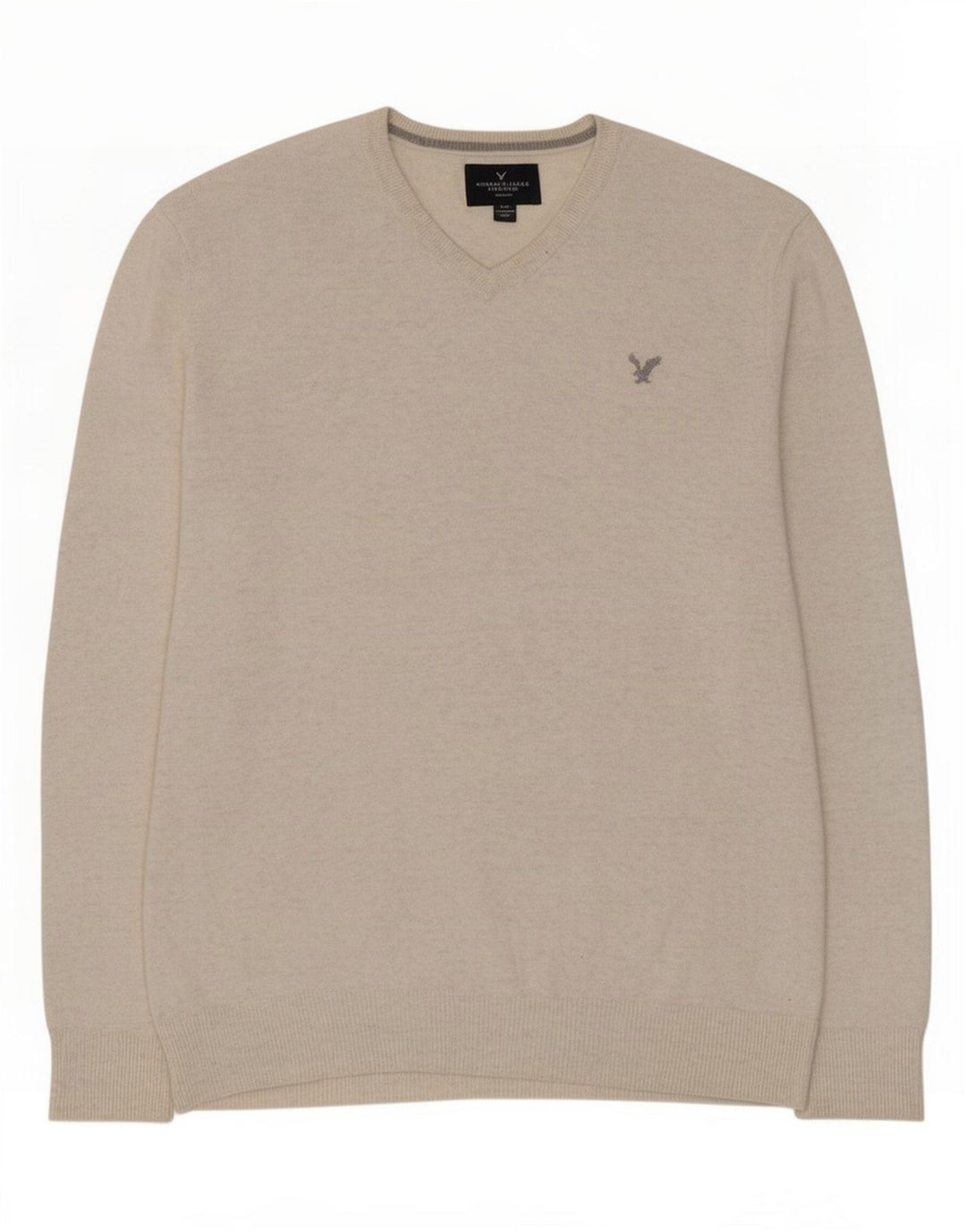Męski sweter American Eagle Outfitters z dekoltem w kształcie litery V, średnio beżowy, nakrapiany