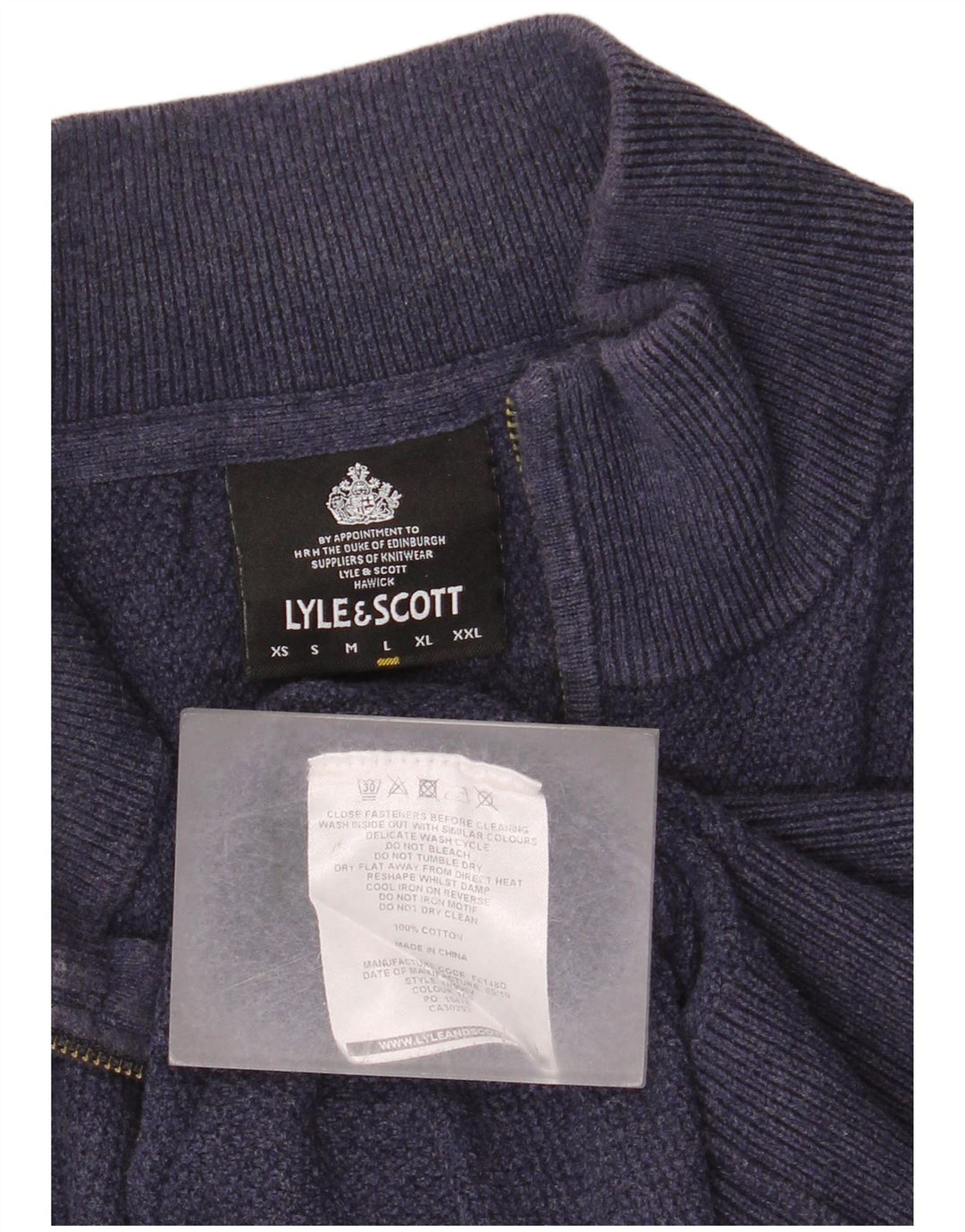 Lyle & Scott Męski sweter z zamkiem błyskawicznym, duży, granatowy, bawełniany