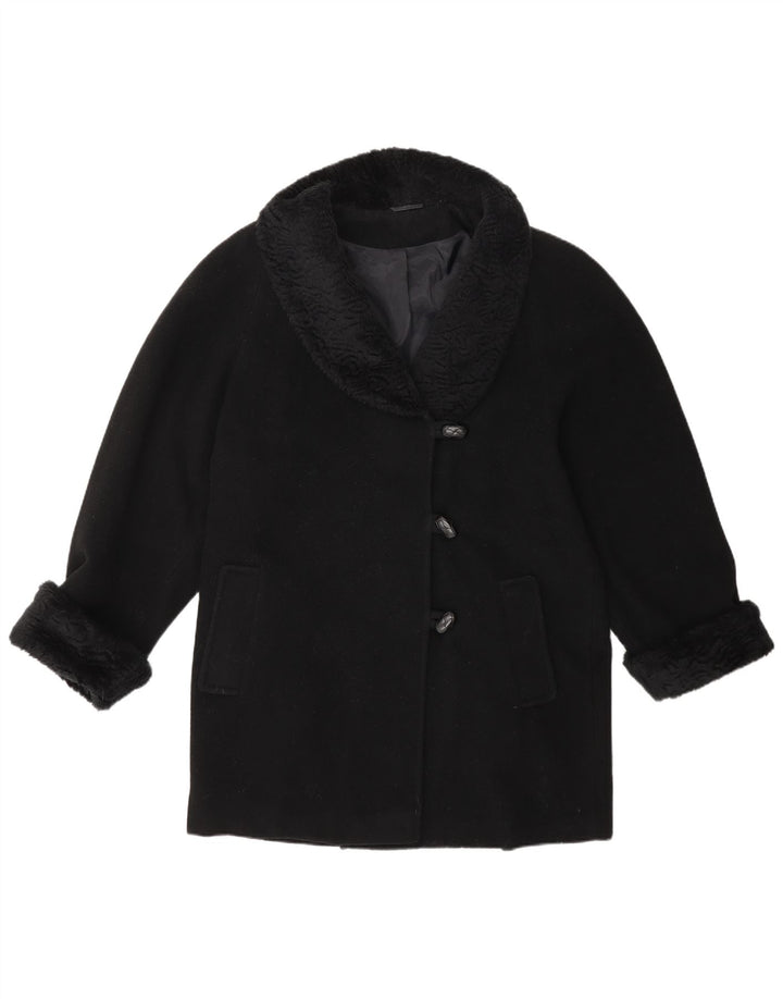 VINTAGE Womens Overcoat UK 16 Large Black Wool Classic