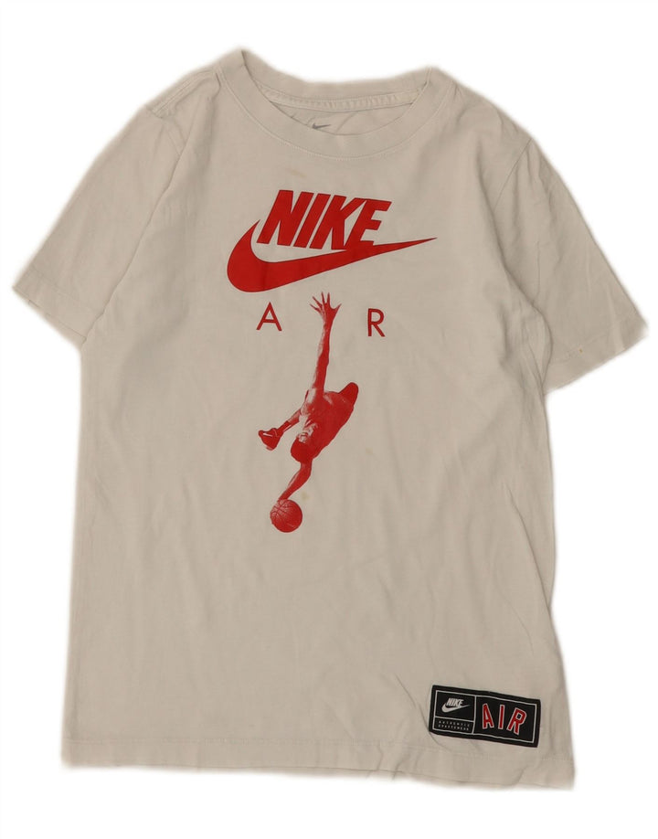 Chłopięcy T-shirt z grafiką Nike, 10-11 lat, średnia biała bawełna