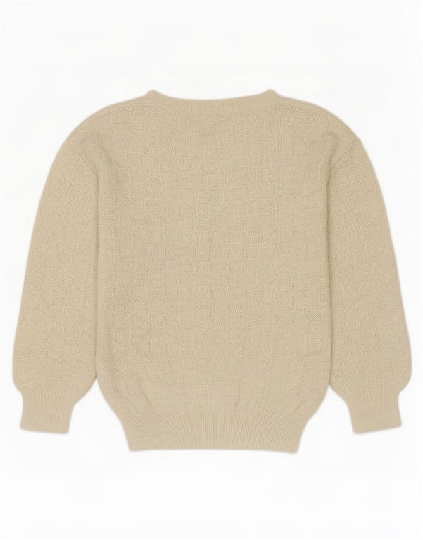 Sweter damski w stylu vintage z okrągłym dekoltem UK 14, średni biały