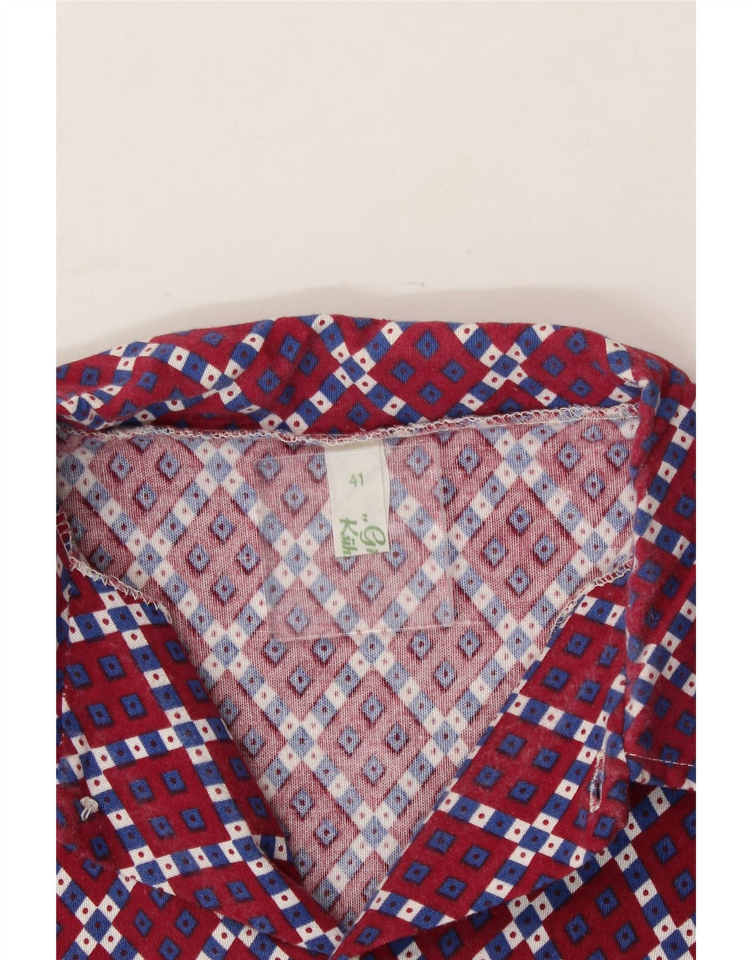 VINTAGE Mens Shirt Size 41 Large Red Argyle/Diamond Vintage Vintage and Second-Hand Vintage from Messina Hembry 