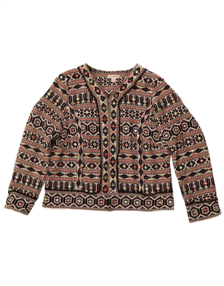 MONSOON Damska otwarta bolerko UK 18 XL, czarna, geometryczna bawełna