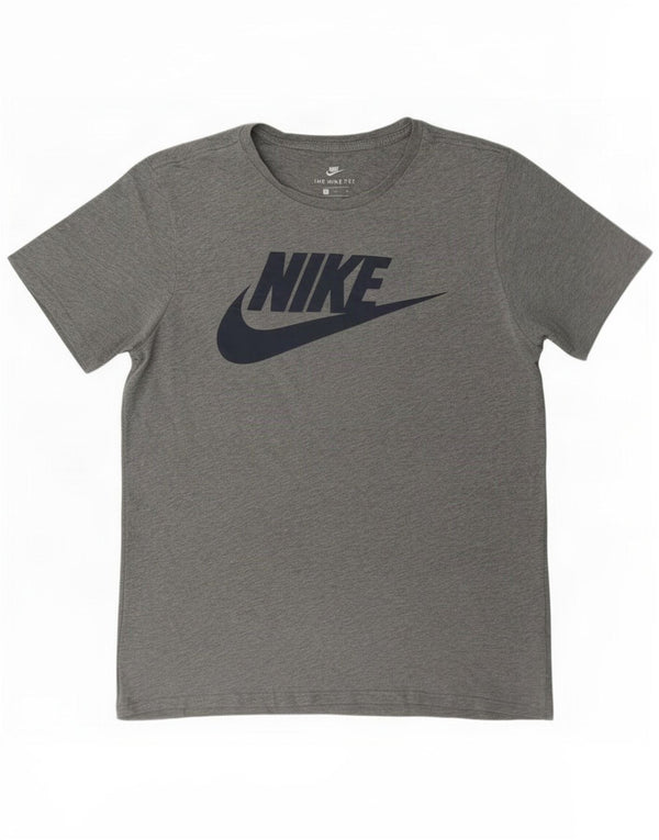 Męski T-shirt Nike o sportowym kroju z grafiką, mały, szary, nakrapiany, bawełniany