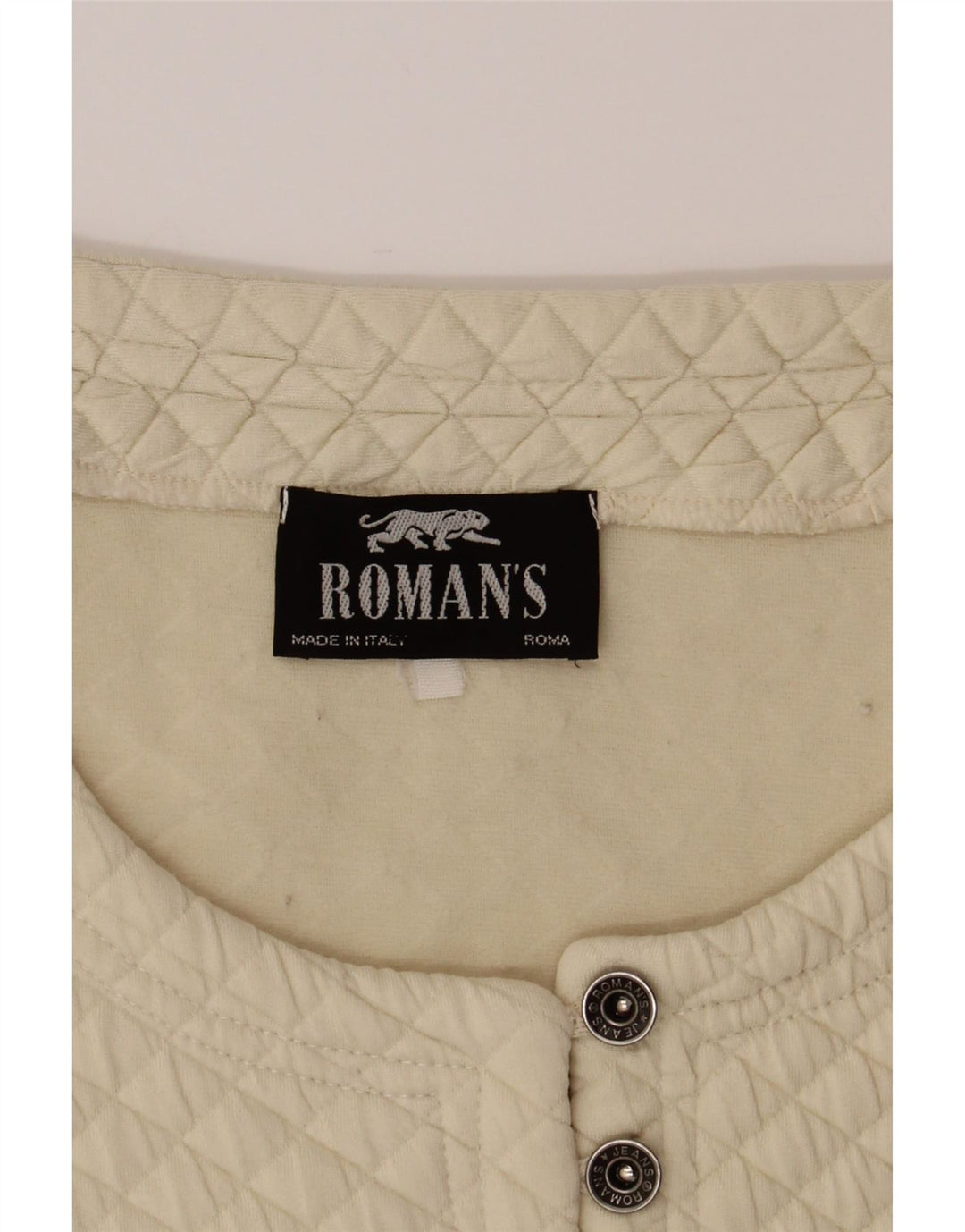 ROMAN'S Womens Crop Cardigan Sweater UK 10 Small Beige Argyle/Diamond Vintage Roman's and Second-Hand Roman's from Messina Hembry 