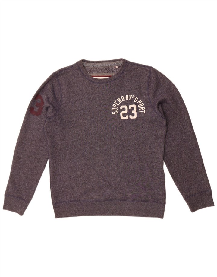 Męski sweter z grafiką Superdry, duży, granatowy, bawełniany w cętki