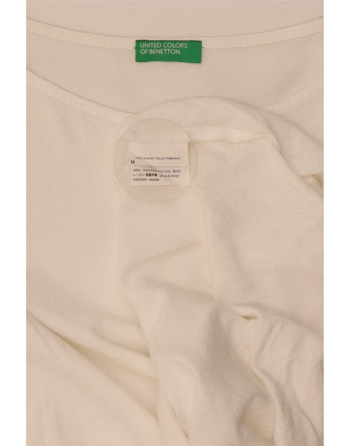 Damska bluzka z rękawem 3/4 Benetton UK 14 Średnia biała wiskoza
